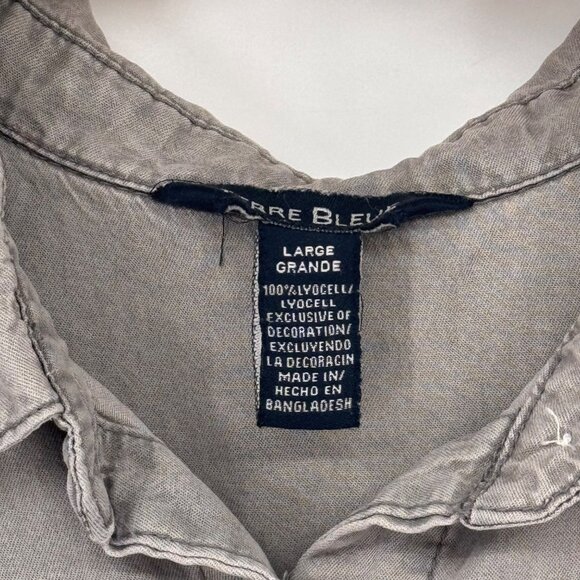 TERRE BLEUE Sleeveless Floral Embroidered Lyocell Shirt Dress Gray Size Large - Picture 3 of 13